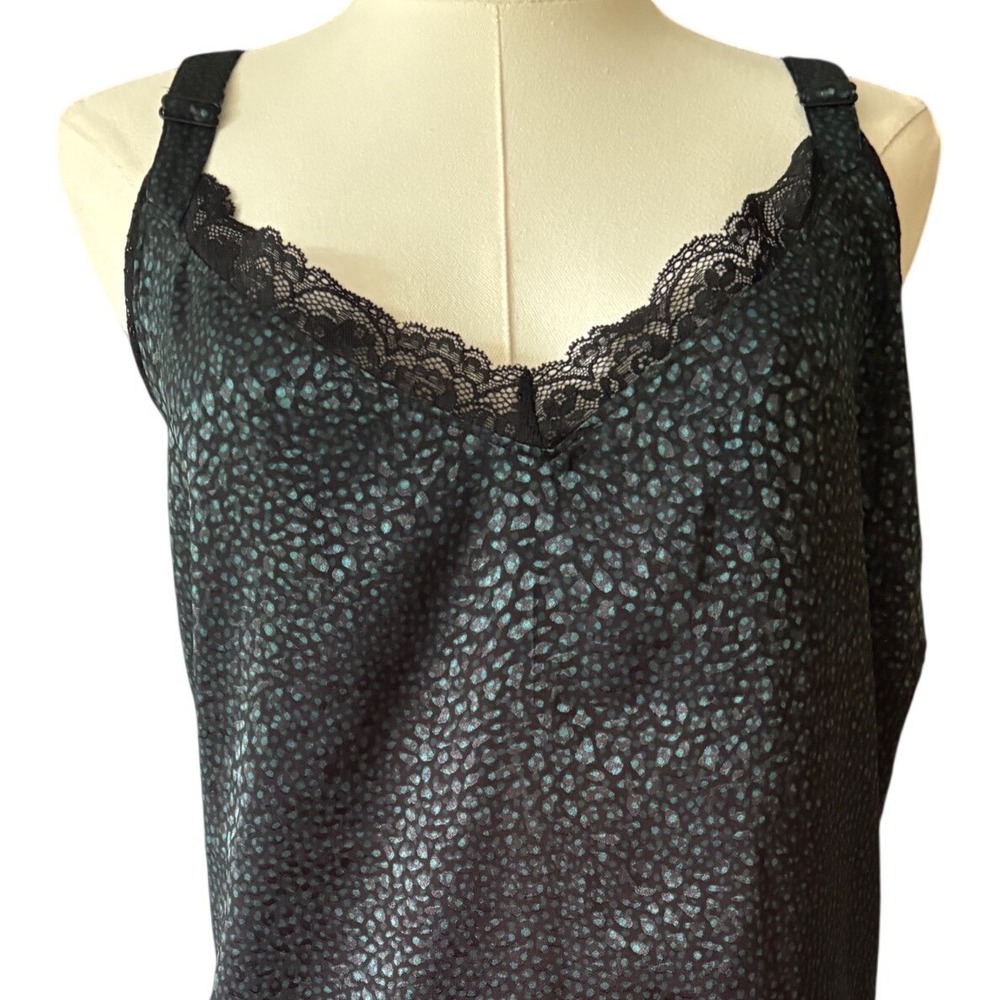 Lane Bryant Teal Black Metallic Animal Print Lace Trim Satin Camisole Top 26 NWT